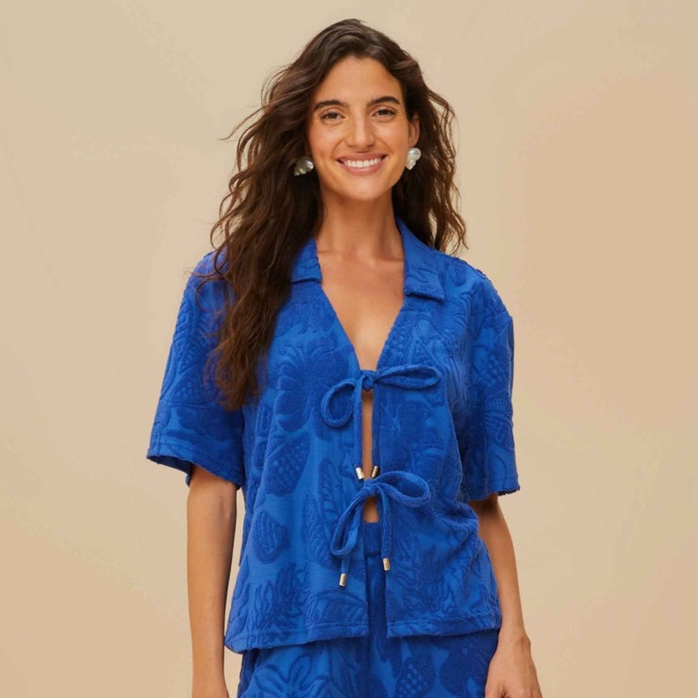 FARM Rio Royal Blue River Nature Towel Shirt Size XS NWT